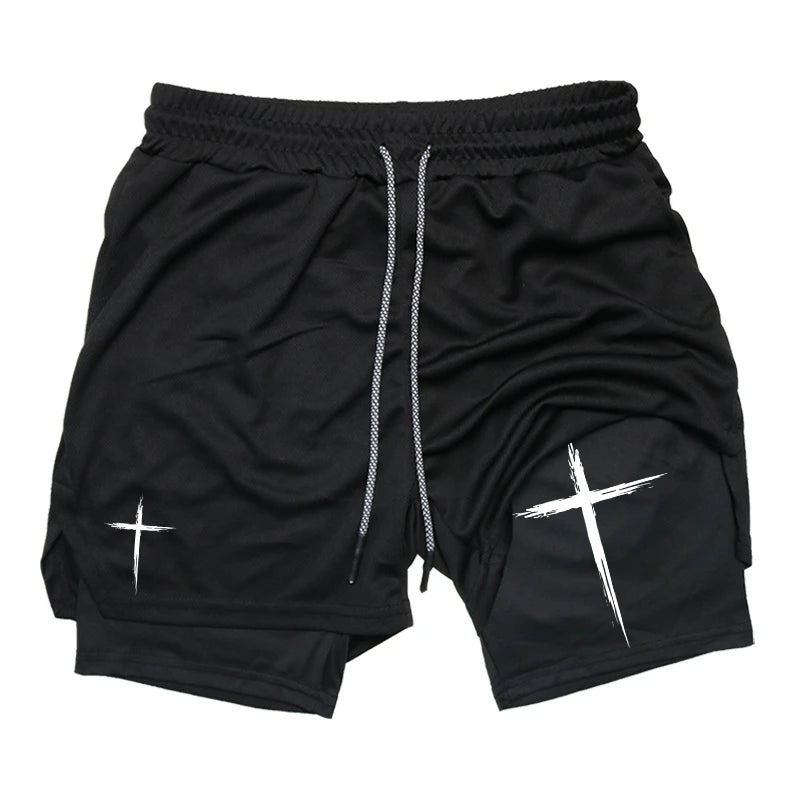 Shorts for Men Cross Print 2 in 1 Performance