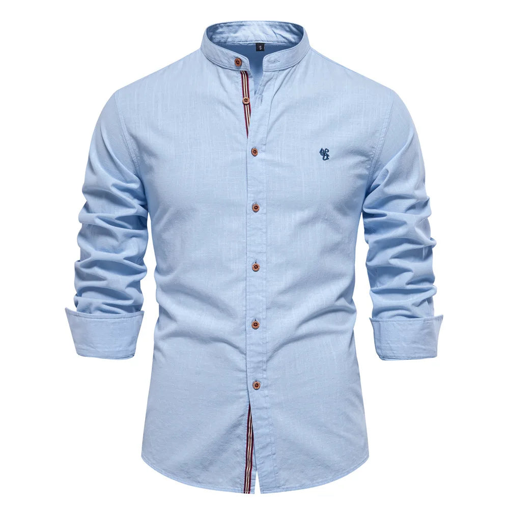 New Linen Shirt Men Solid 100% Cotton
