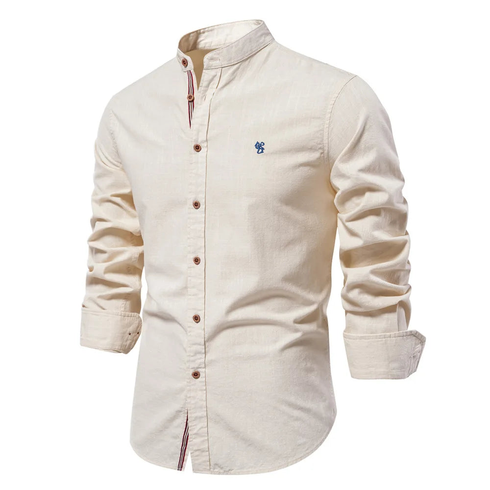 New Linen Shirt Men Solid 100% Cotton