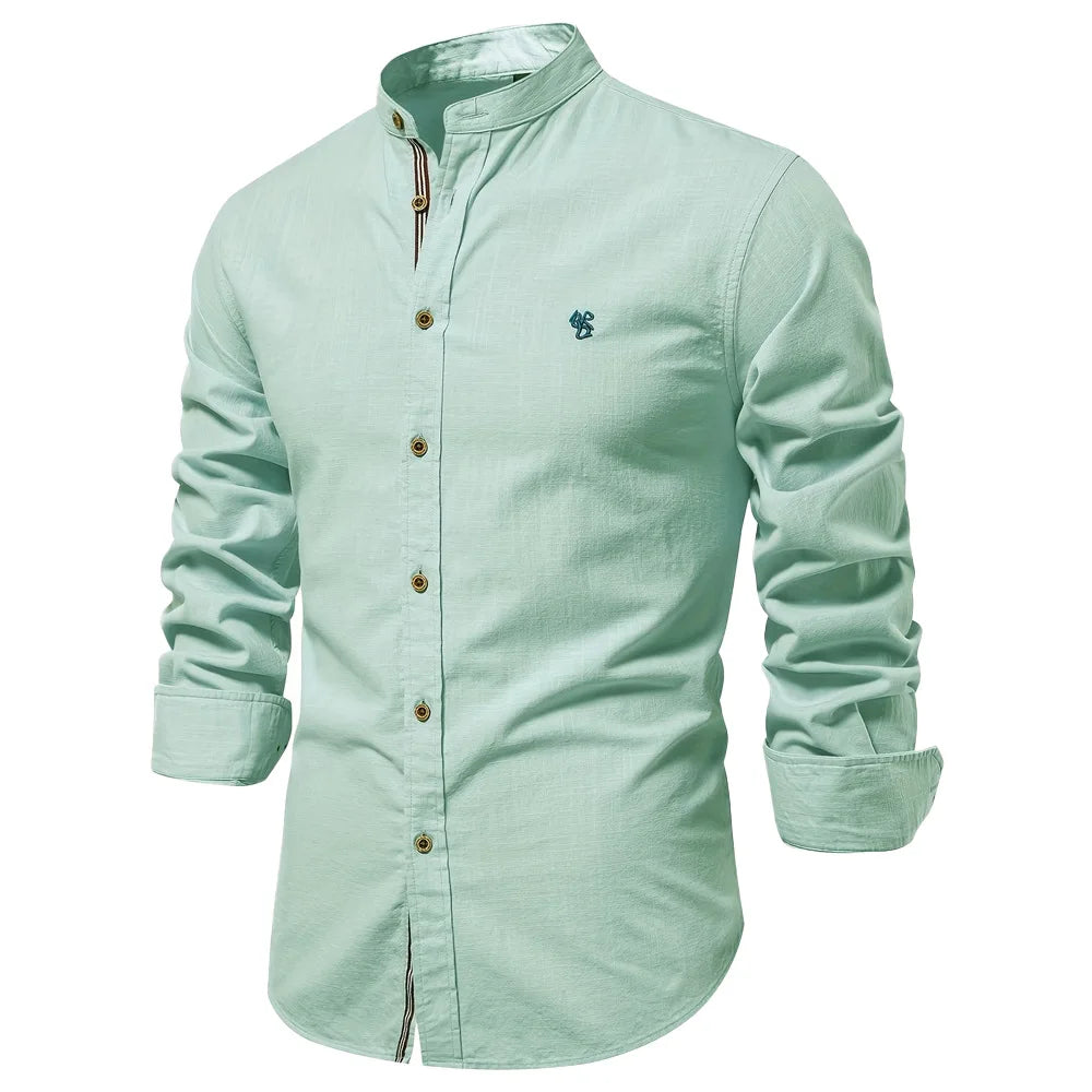 New Linen Shirt Men Solid 100% Cotton