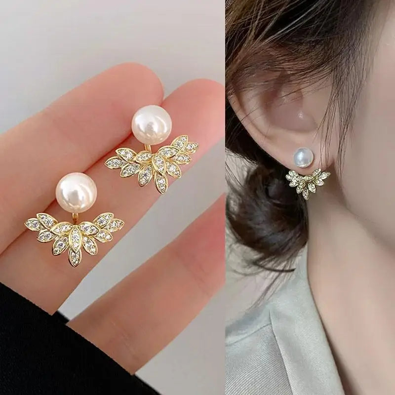 Korean Vintage Pearl Crystal Earrings For Women