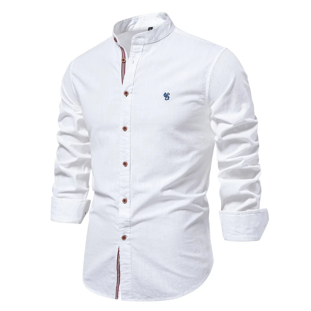 New Linen Shirt Men Solid 100% Cotton