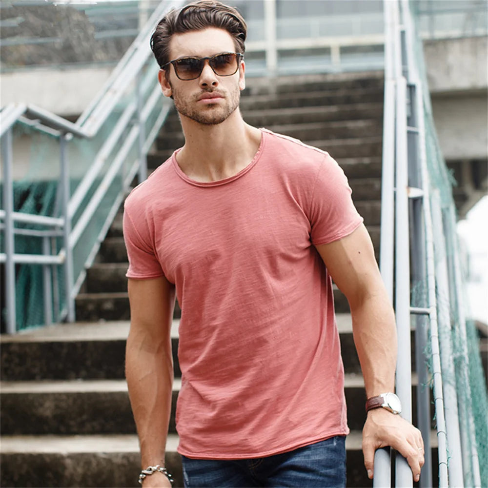 Men T-shirt Casual Soft Fitness 100% Cotton