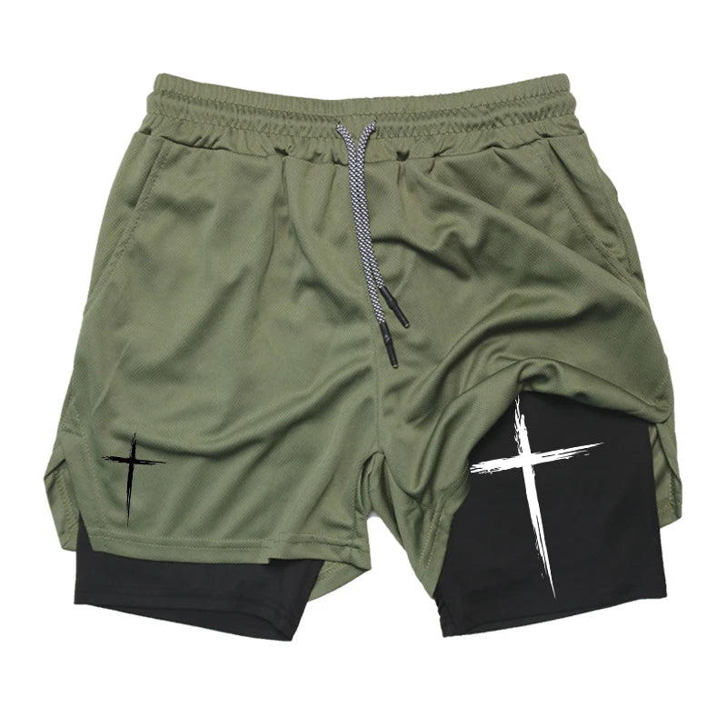 Shorts for Men Cross Print 2 in 1 Performance