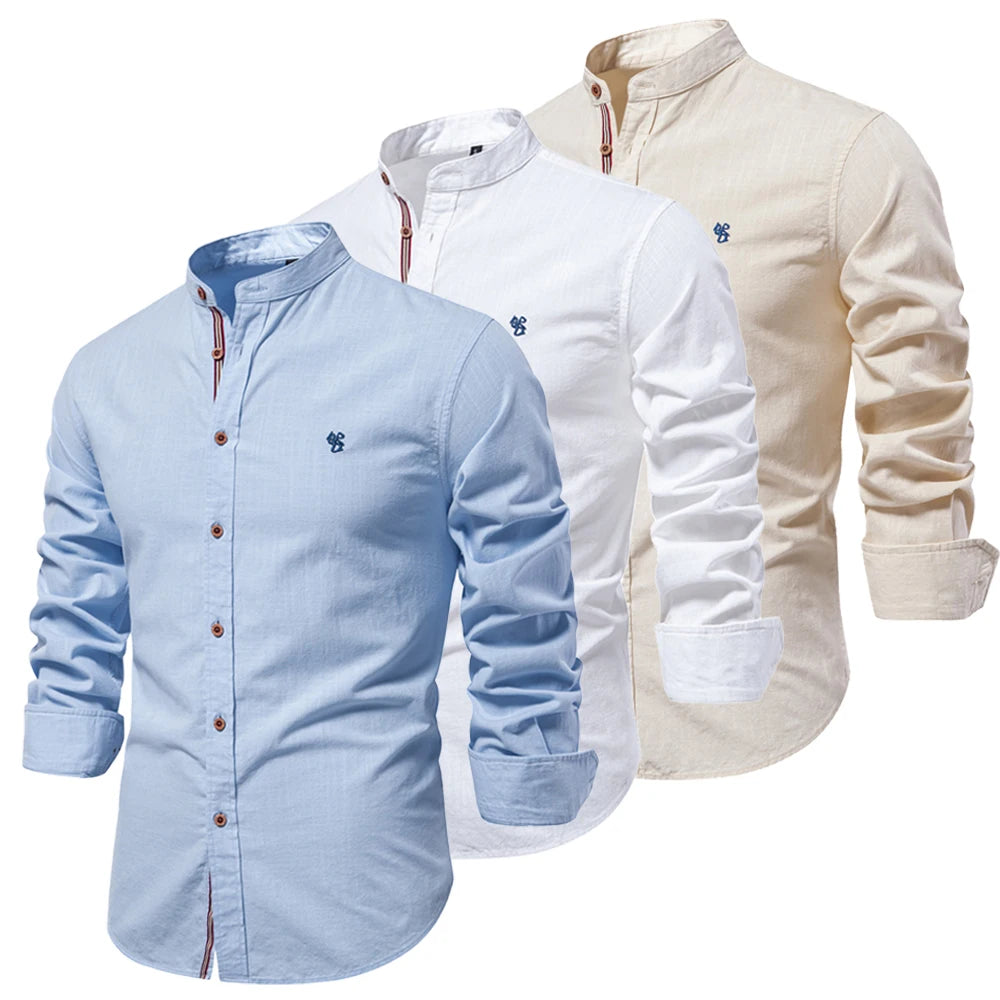 New Linen Shirt Men Solid 100% Cotton