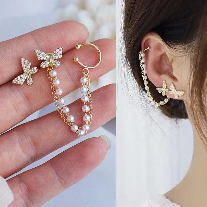 Korean Vintage Pearl Crystal Earrings For Women