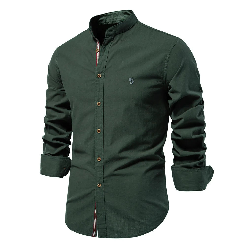 New Linen Shirt Men Solid 100% Cotton