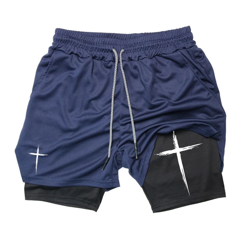 Shorts for Men Cross Print 2 in 1 Performance
