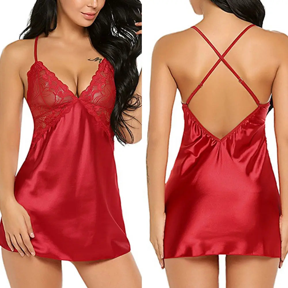 Lingerie Sexy Lace Satin Nightdress