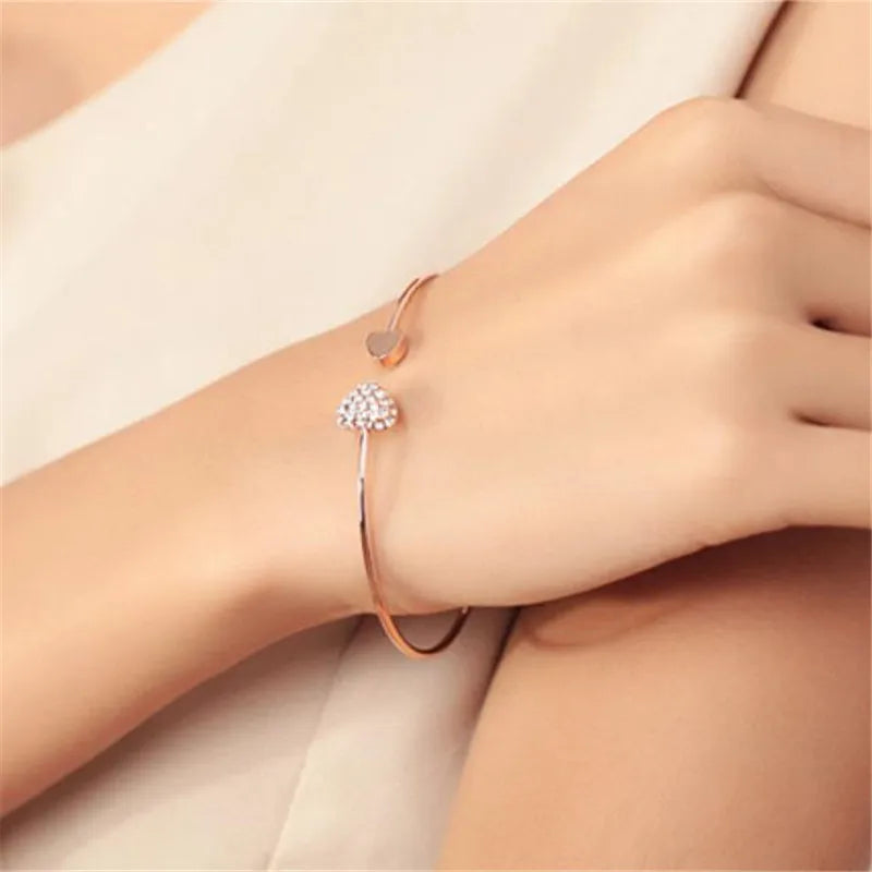 Woozu 2019 New Fashion Adjustable Crystal Double Heart