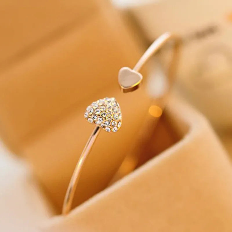 Woozu 2019 New Fashion Adjustable Crystal Double Heart