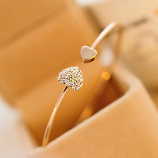 Woozu 2019 New Fashion Adjustable Crystal Double Heart