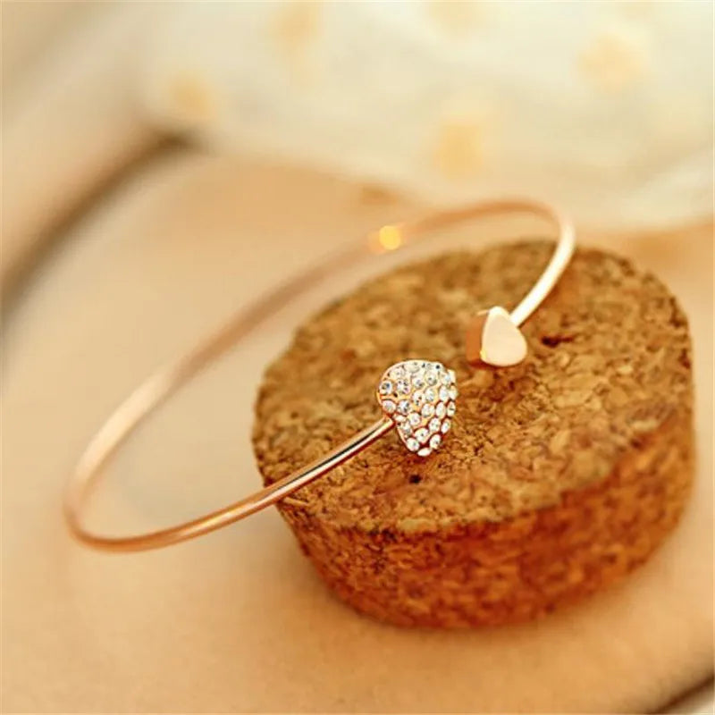 Woozu 2019 New Fashion Adjustable Crystal Double Heart