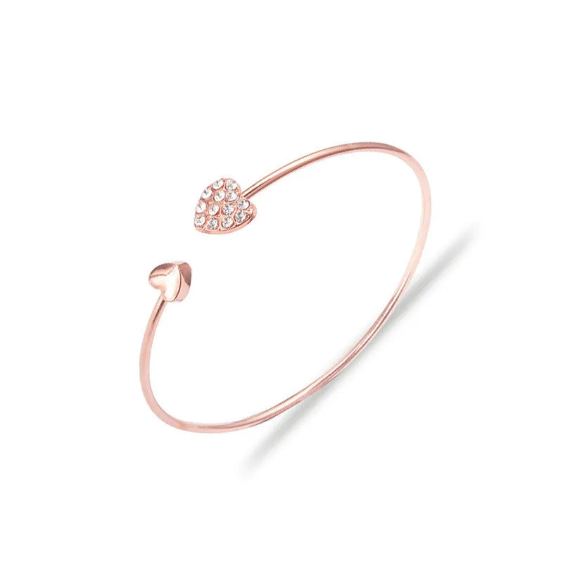 Woozu 2019 New Fashion Adjustable Crystal Double Heart