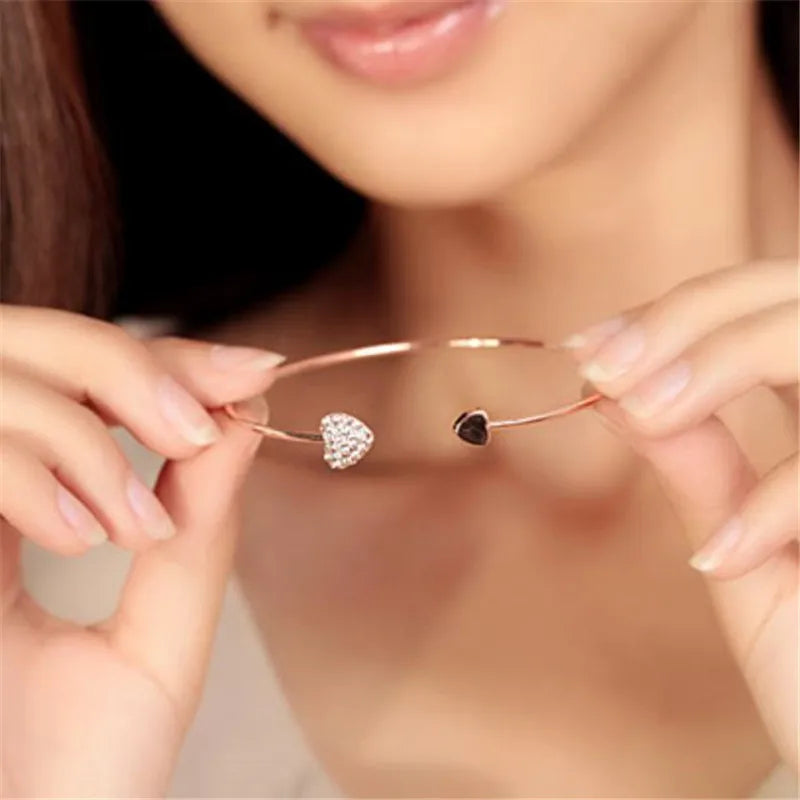 Woozu 2019 New Fashion Adjustable Crystal Double Heart
