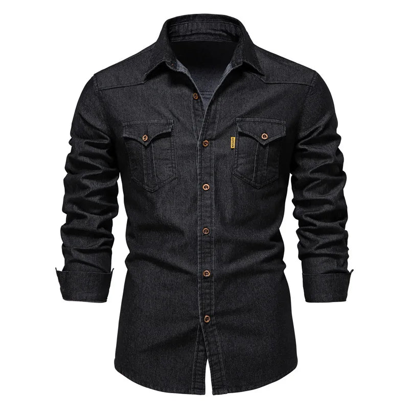 Spring Long Sleeve Men's Denim Shirt