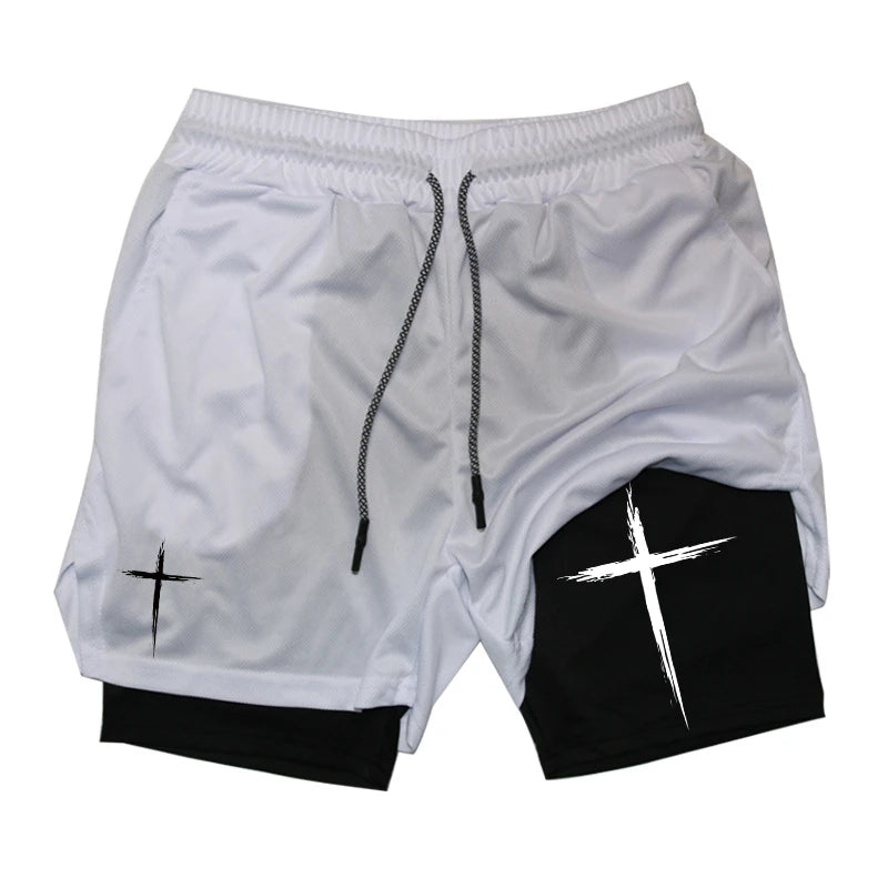 Shorts for Men Cross Print 2 in 1 Performance