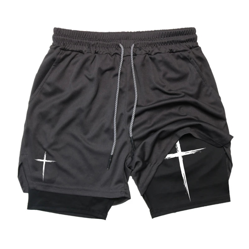 Shorts for Men Cross Print 2 in 1 Performance