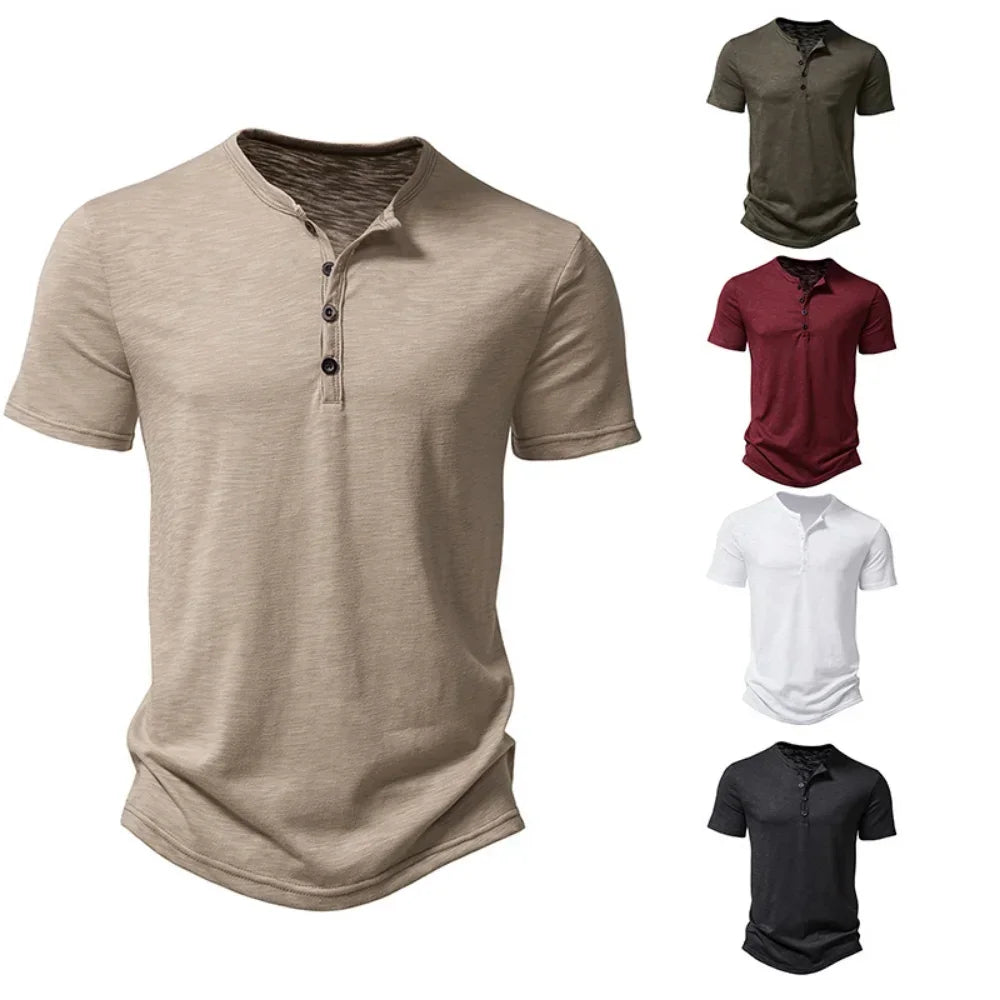T Shirt Henley Men Casual