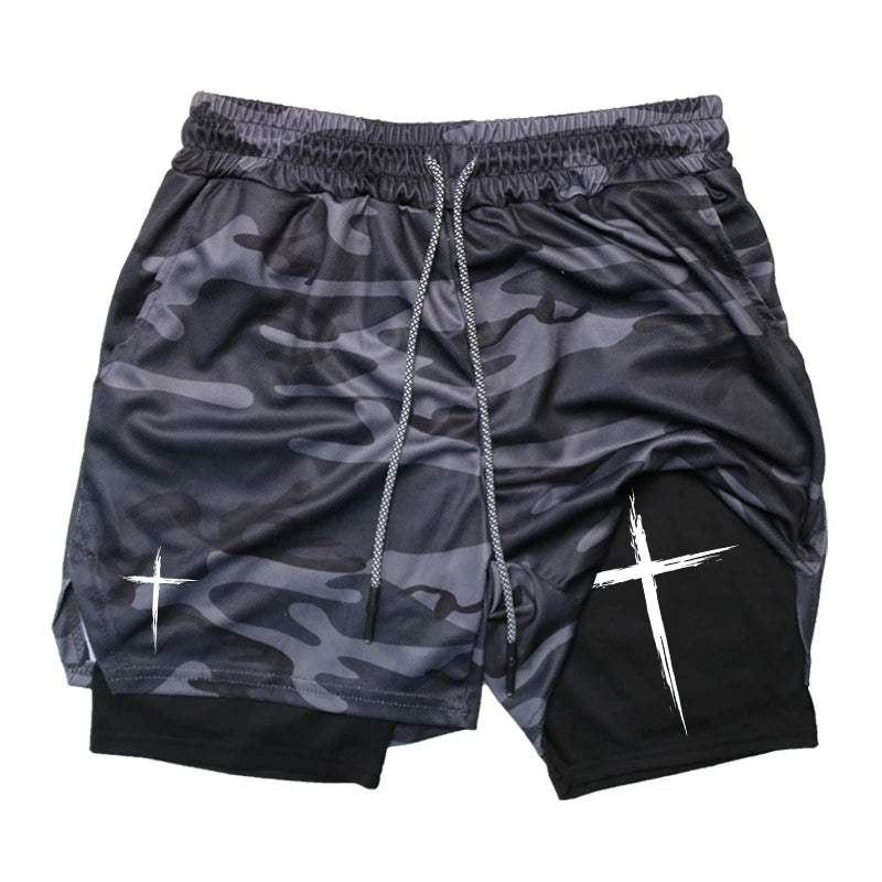 Shorts for Men Cross Print 2 in 1 Performance