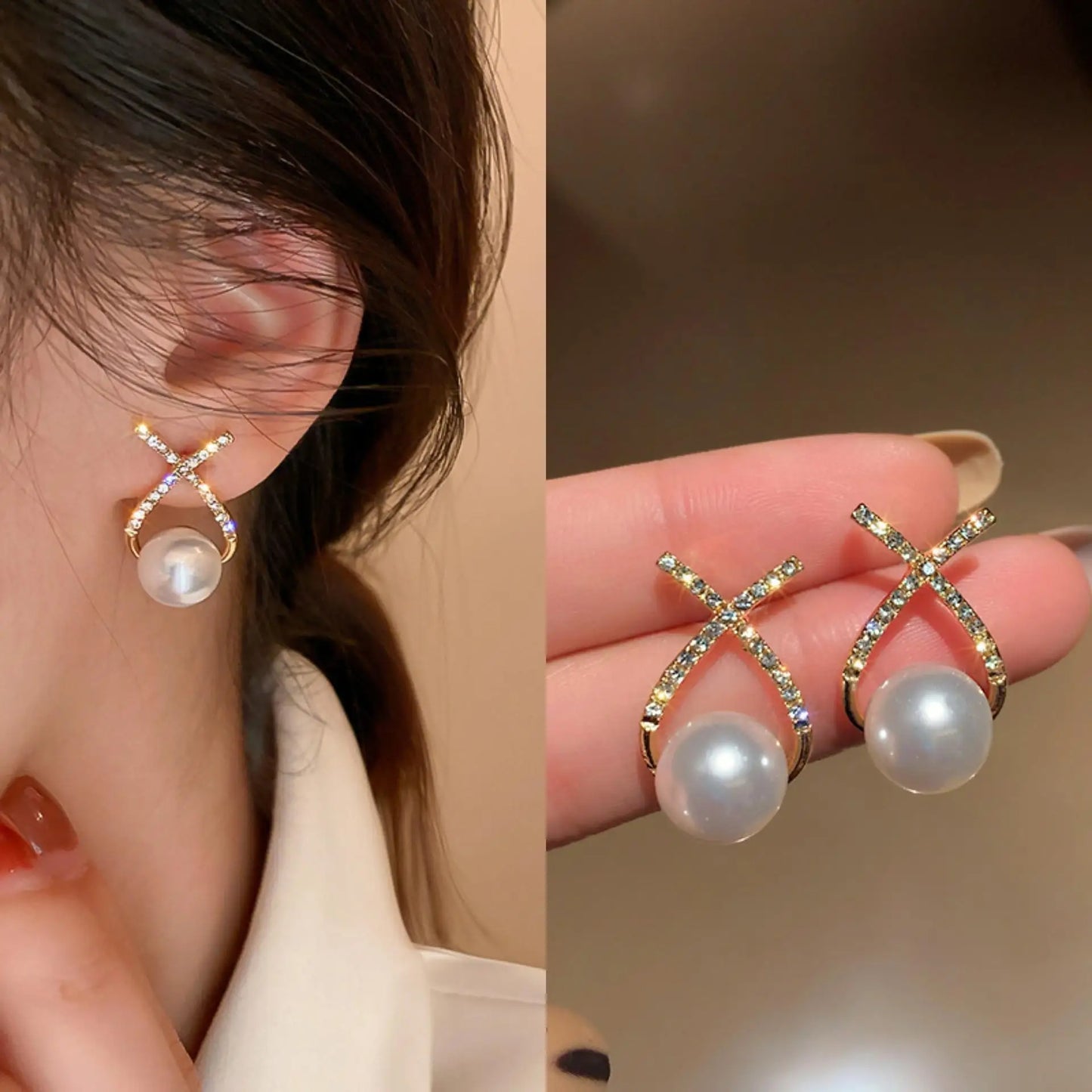 Korean Vintage Pearl Crystal Earrings For Women