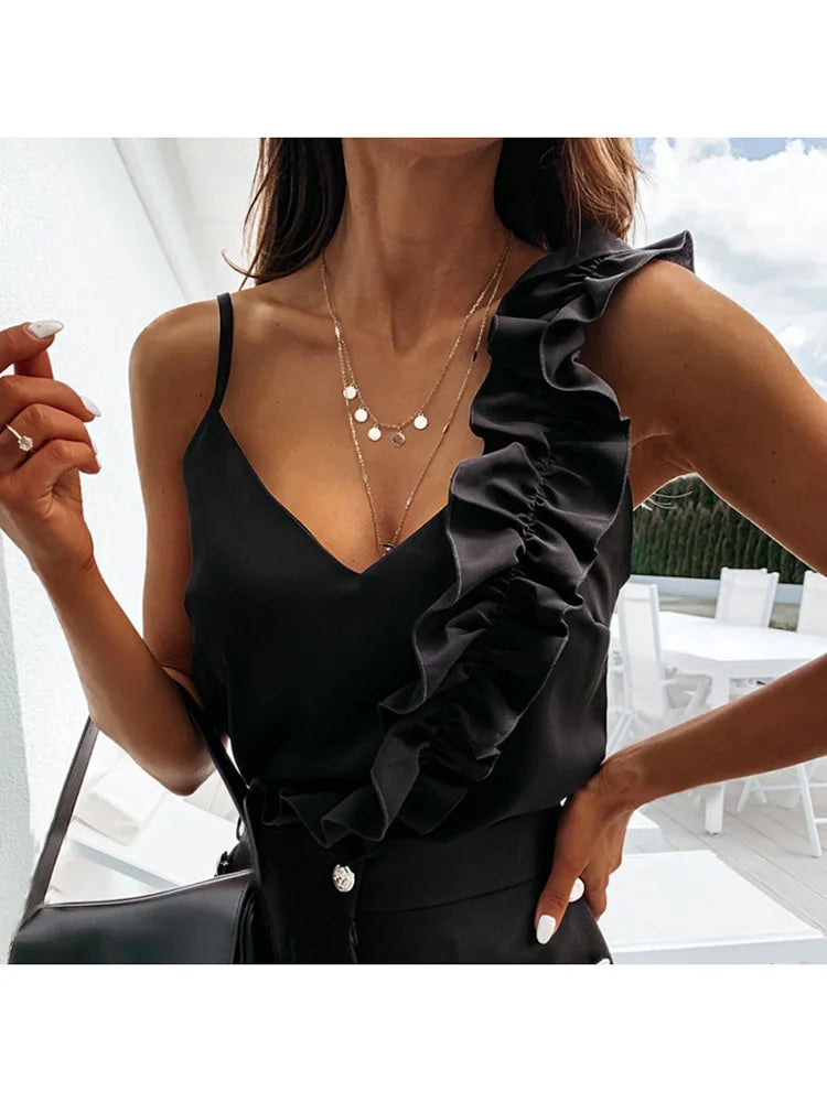Blouse Shirts Sexy V Neck Ruffle