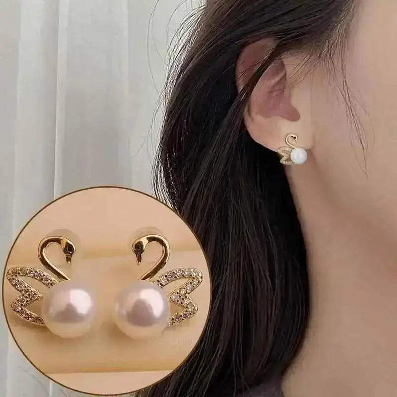 Korean Vintage Pearl Crystal Earrings For Women