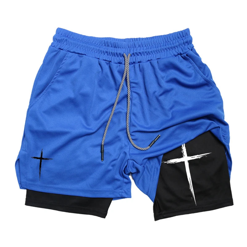 Shorts for Men Cross Print 2 in 1 Performance