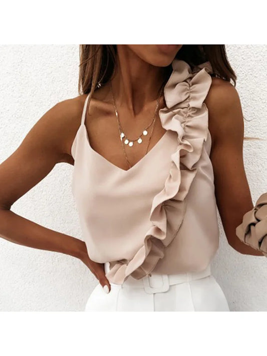 Blouse Shirts Sexy V Neck Ruffle