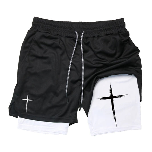 Shorts for Men Cross Print 2 in 1 Performance