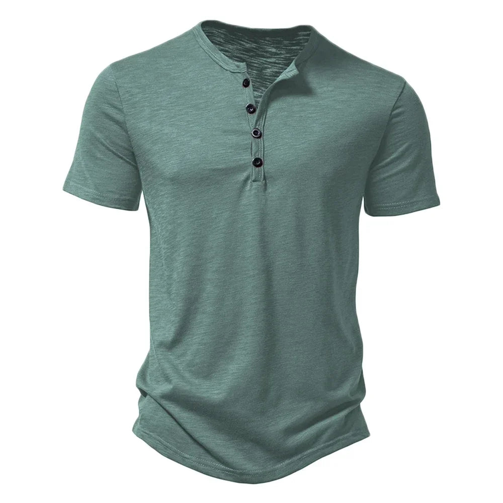 T Shirt Henley Men Casual
