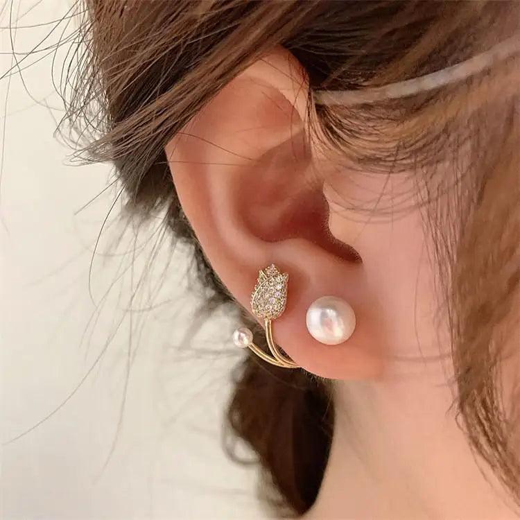 Korean Vintage Pearl Crystal Earrings For Women
