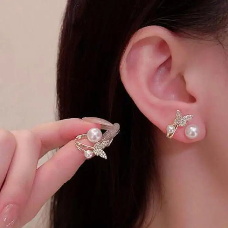 Korean Vintage Pearl Crystal Earrings For Women