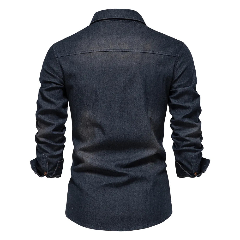 Spring Long Sleeve Men's Denim Shirt