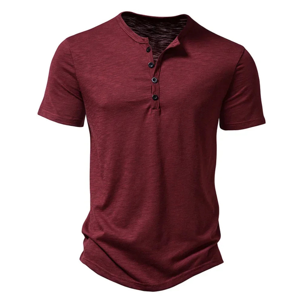 T Shirt Henley Men Casual