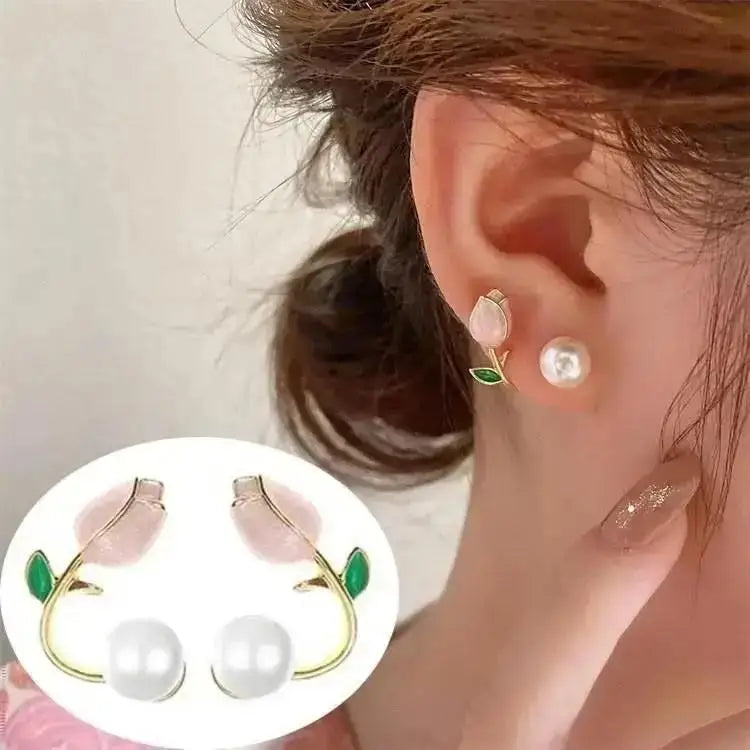 Korean Vintage Pearl Crystal Earrings For Women