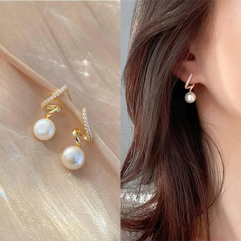 Korean Vintage Pearl Crystal Earrings For Women