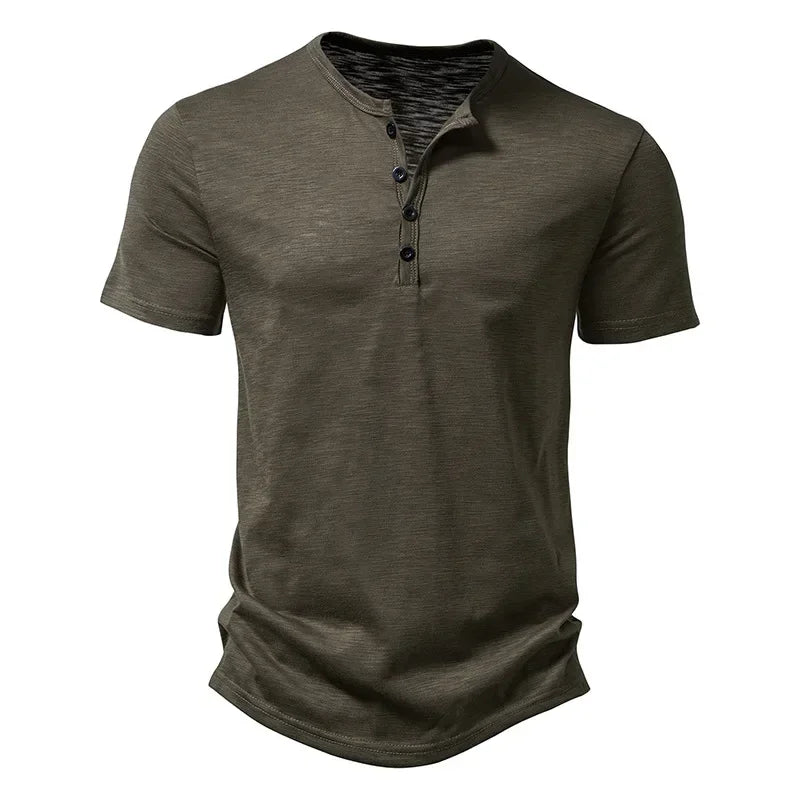 T Shirt Henley Men Casual