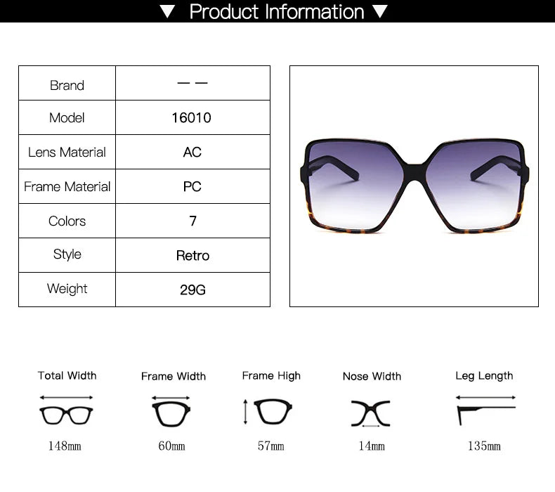 Fashion Women Oversize Sunglasses Uv400