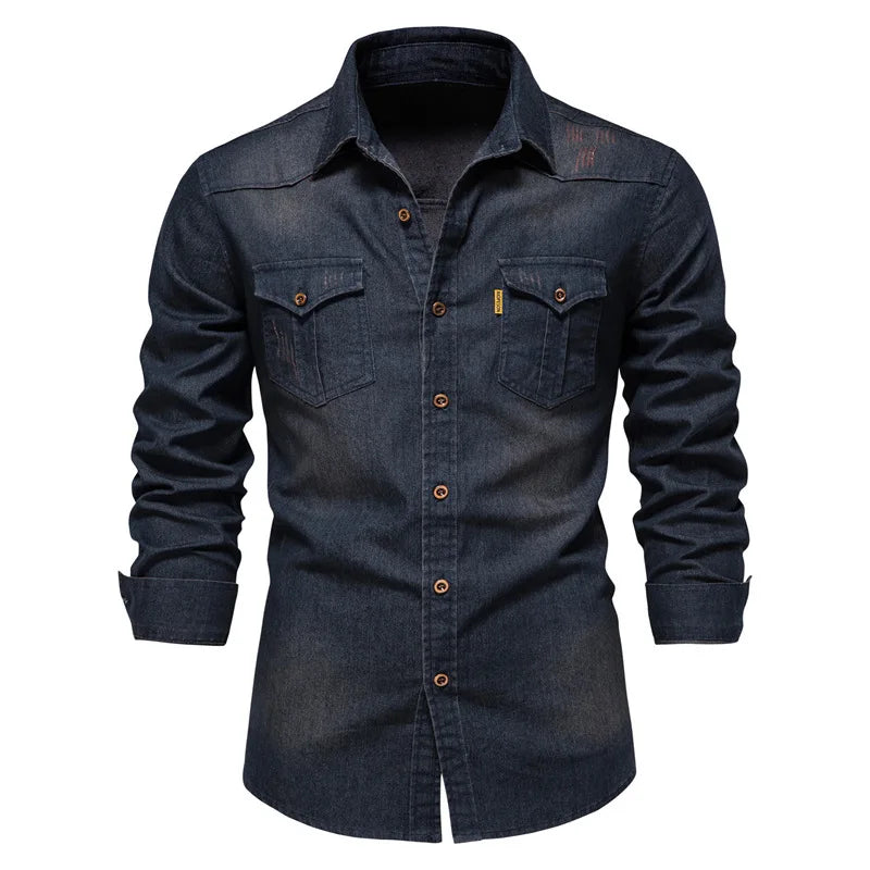 Spring Long Sleeve Men's Denim Shirt