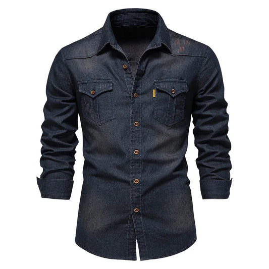 Spring Long Sleeve Men's Denim Shirt