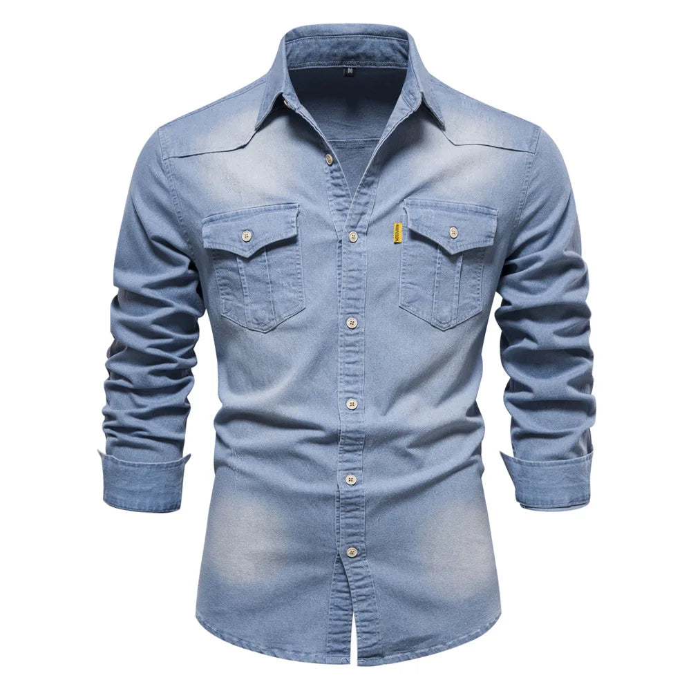 Spring Long Sleeve Men's Denim Shirt