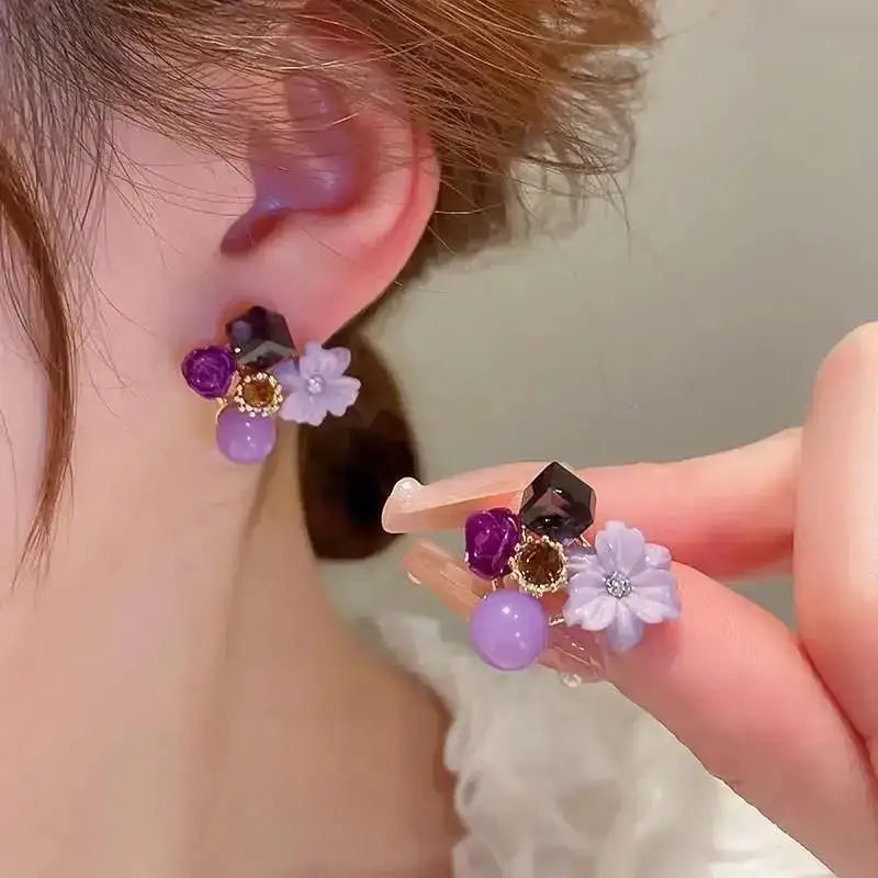 Korean Vintage Pearl Crystal Earrings For Women