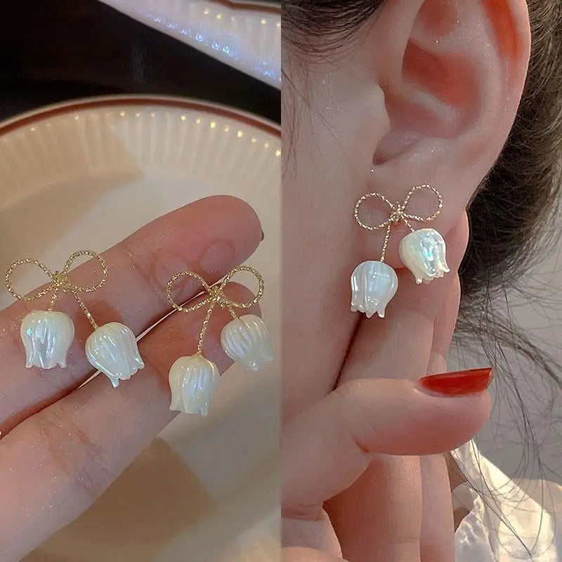 Korean Vintage Pearl Crystal Earrings For Women