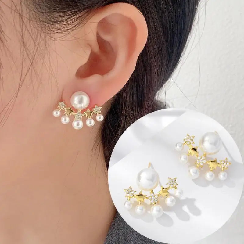 Korean Vintage Pearl Crystal Earrings For Women