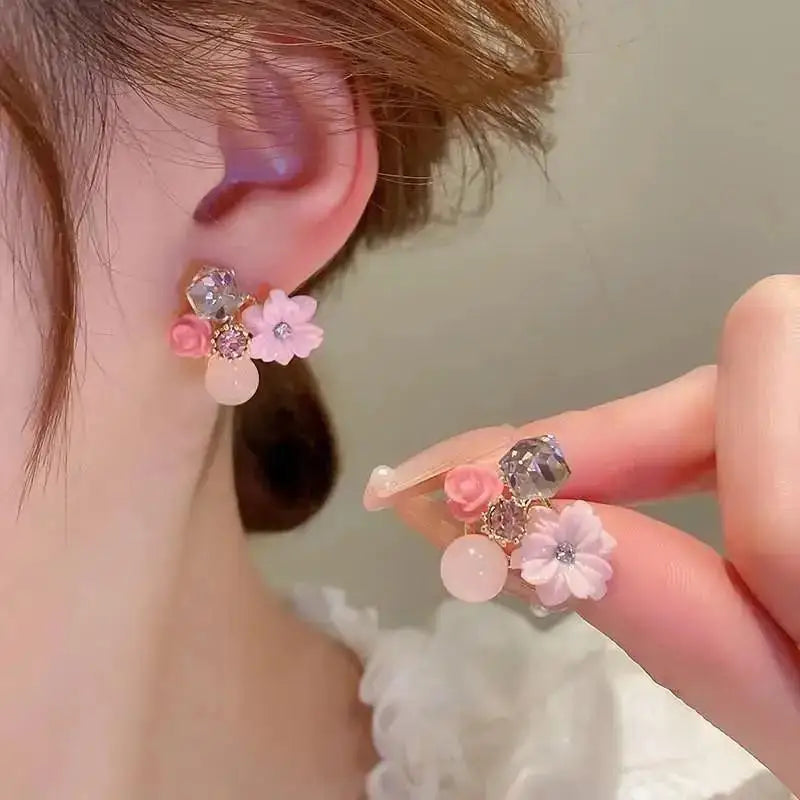 Korean Vintage Pearl Crystal Earrings For Women