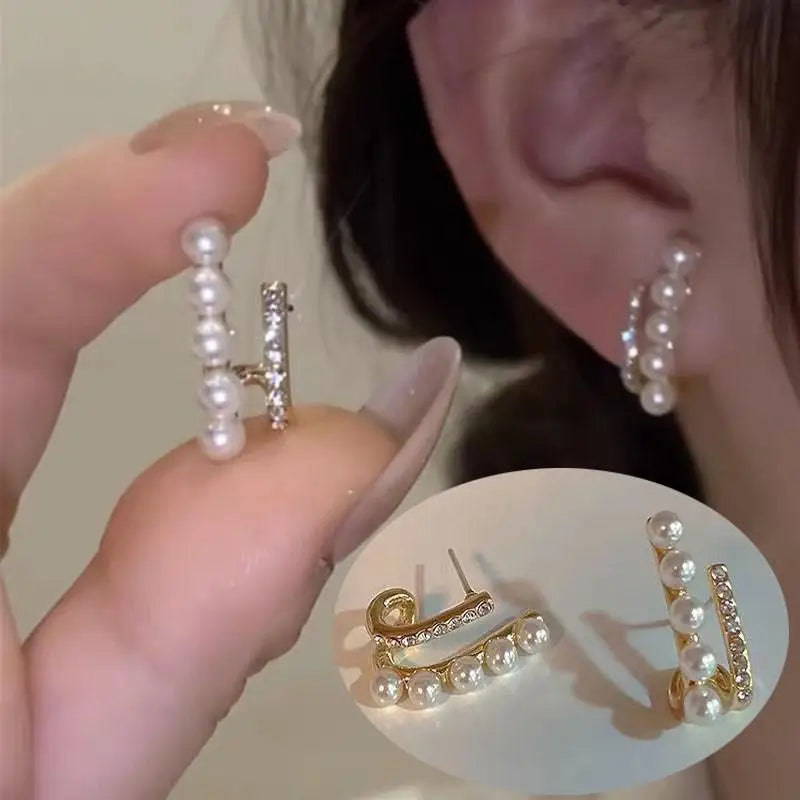 Korean Vintage Pearl Crystal Earrings For Women