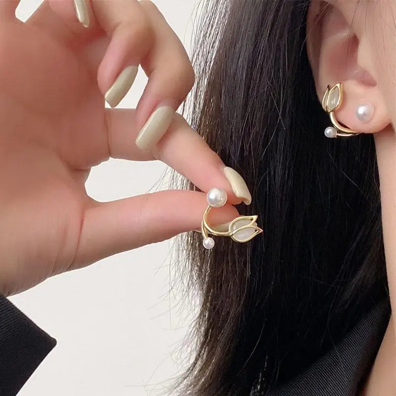 Korean Vintage Pearl Crystal Earrings For Women