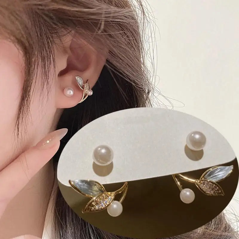 Korean Vintage Pearl Crystal Earrings For Women