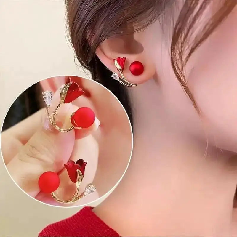 Korean Vintage Pearl Crystal Earrings For Women